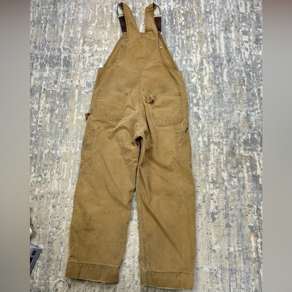 Vintage Carhartt Brown Duct Bib Overalls 1996 Union Made 38x32 6FB - Picture 2 of 8